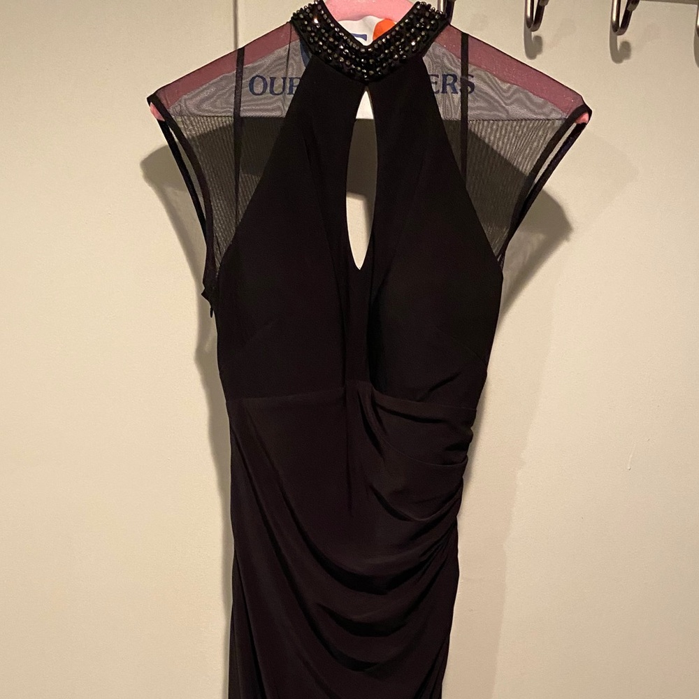 Betsy & Adam Prom Evening Dress, Black Mesh Beaded